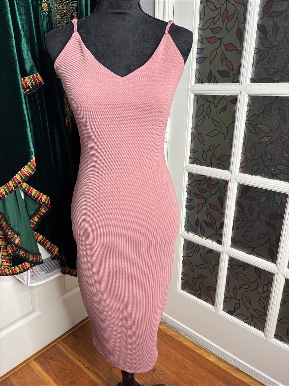 Revamped Pink Ribbed Midi Bodycon Dress